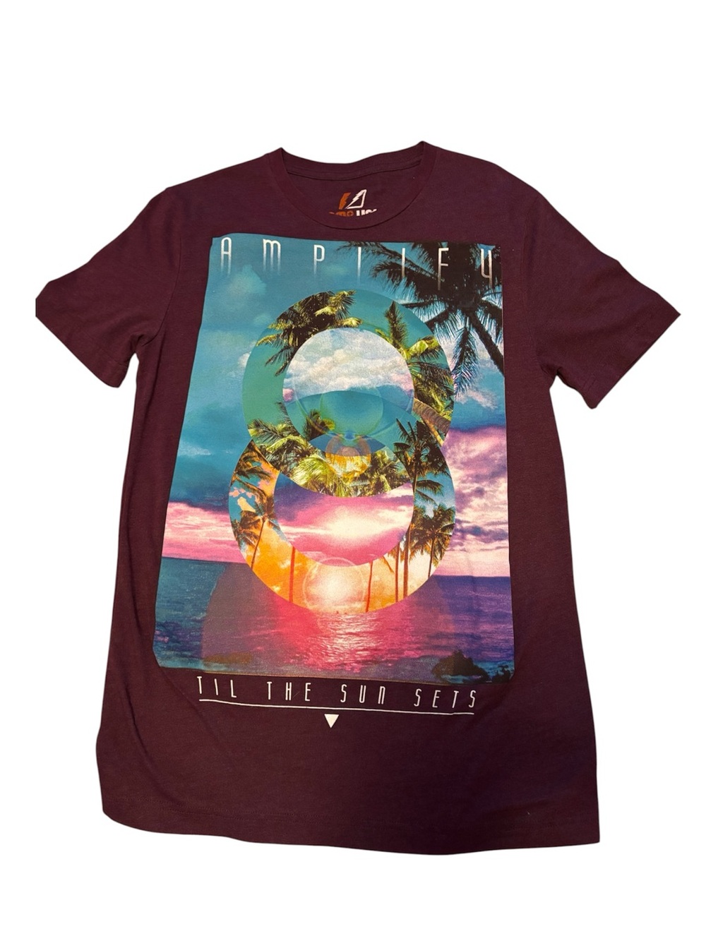 Amplify Men's "Til The Sun Sets" Tropical Graphic Tee - Burgundy - Small